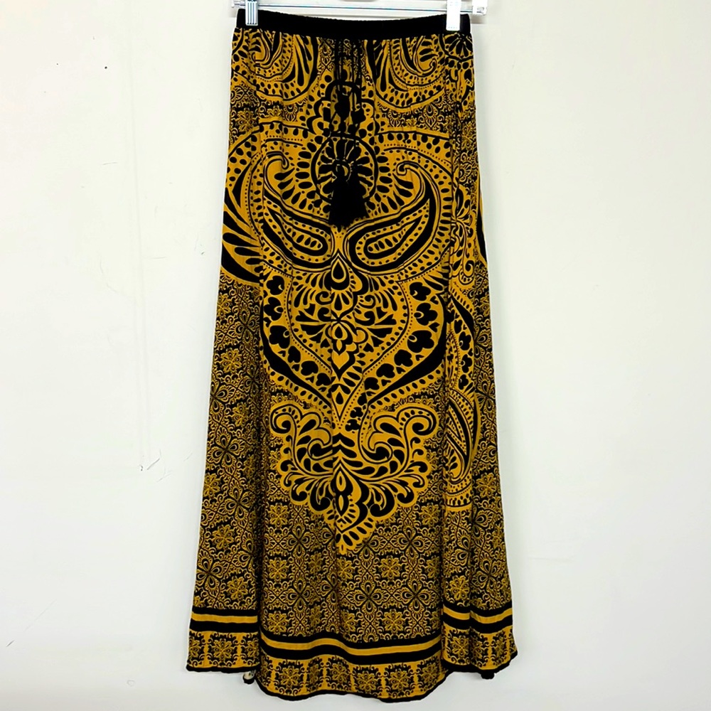🌞 Paisley bohemian maxi skirt waist tie & elastic with tassels women M